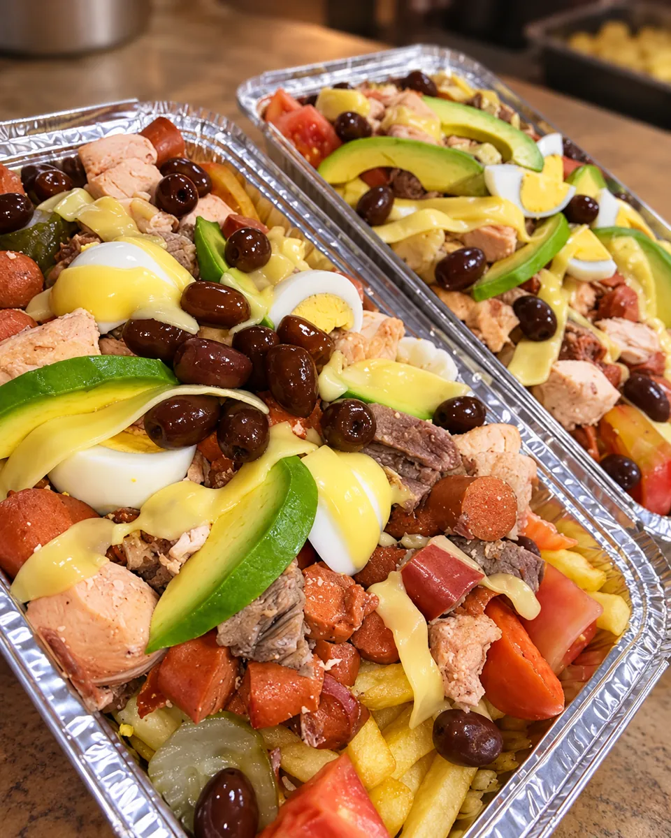 Bandejas para compartir con papas, carne y acompañamientos